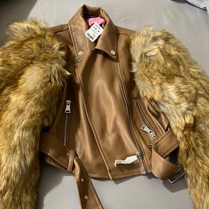 Faux leather and fur tan jacket BRAND NEW